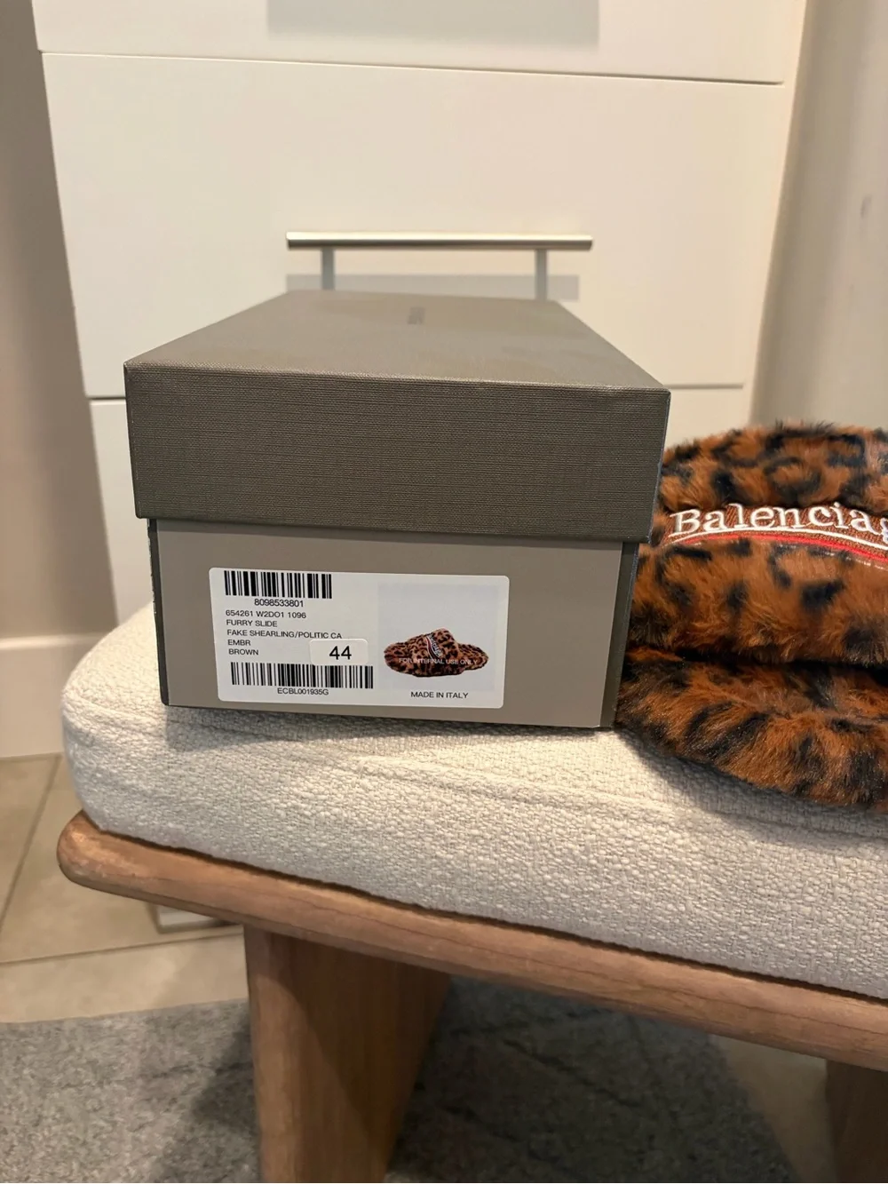 Balenciaga Mens Leopard Faux-Fur Slide Slippers - Brown/Black